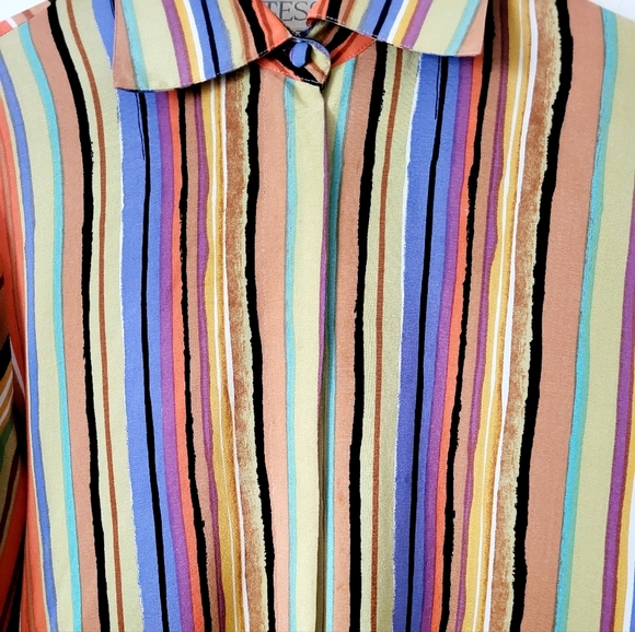 Vintage Tess 100% Silk Multi-colored Striped Long Sleeve Shirt Size S - Picture 7 of 16